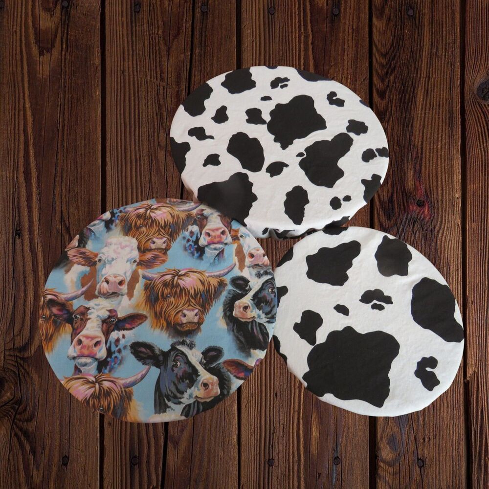 Mixing Bowl Covers, Set of 3,  Cows and Reversible Black and White Cow Print